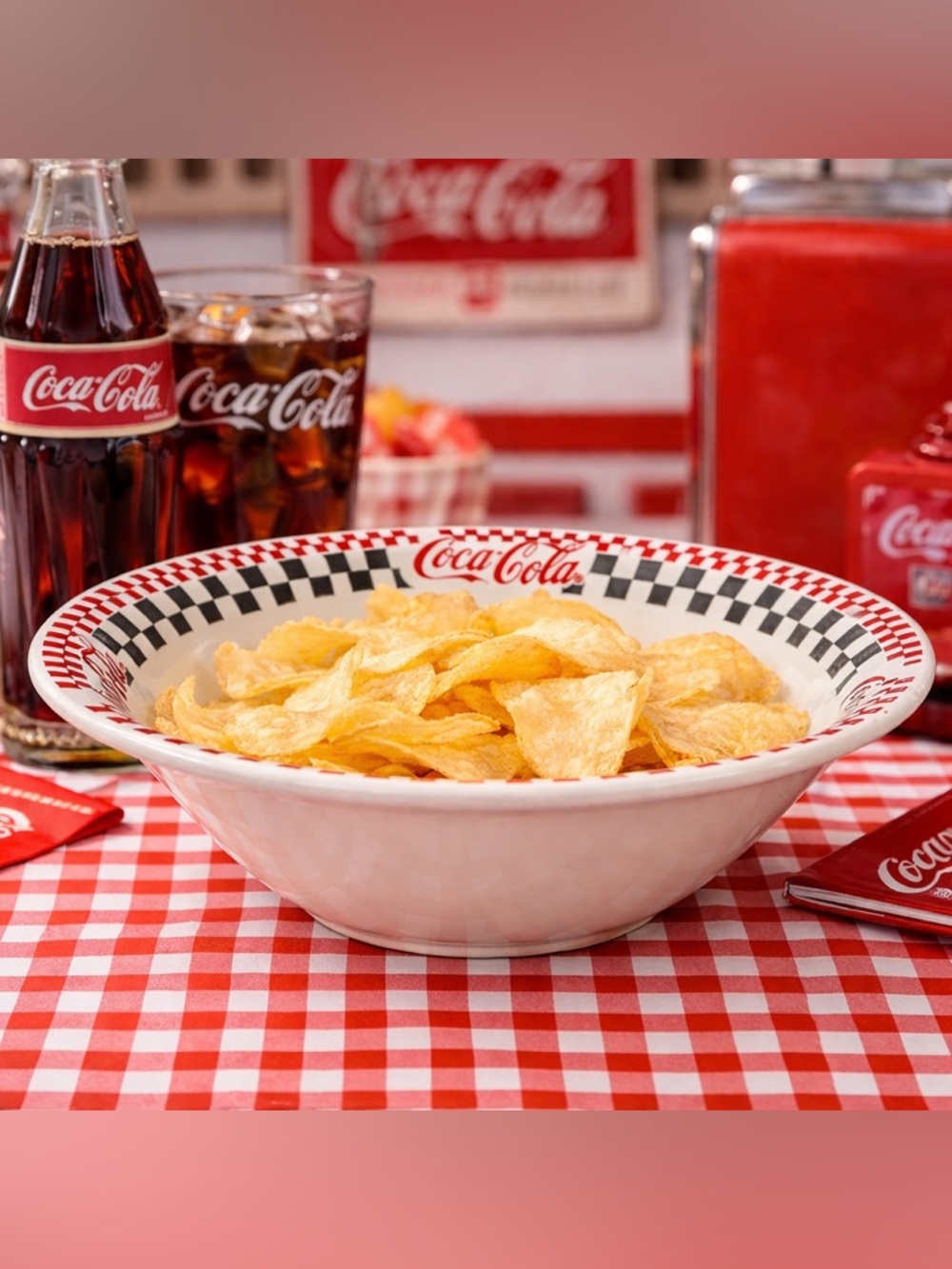 1997 Gibson Coca-Cola Serving Bowl 10” Checkered Vintage Coke Collector Dish